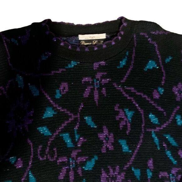 Dana Scott Vintage Black & Purple Sparkle Chunky Knit Sweater Size Medium - Picture 2 of 8